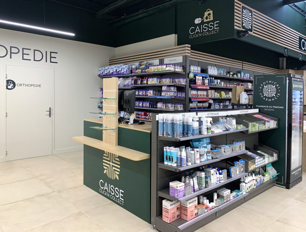 Caisse Click'n Collect avec cross marketing verre