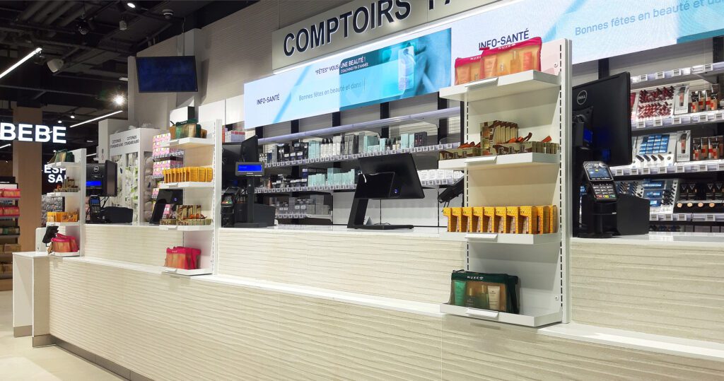 Ligne de Comptoir de pharmacie en faïence - Agencement Proexpace